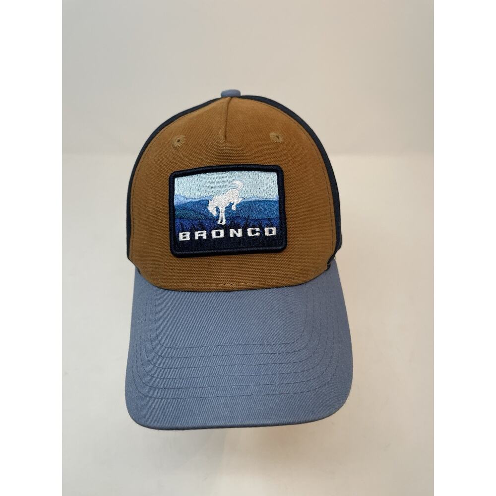 Bronco Blue and Tan Trucker Curved Bill Mesh Snapback Hat